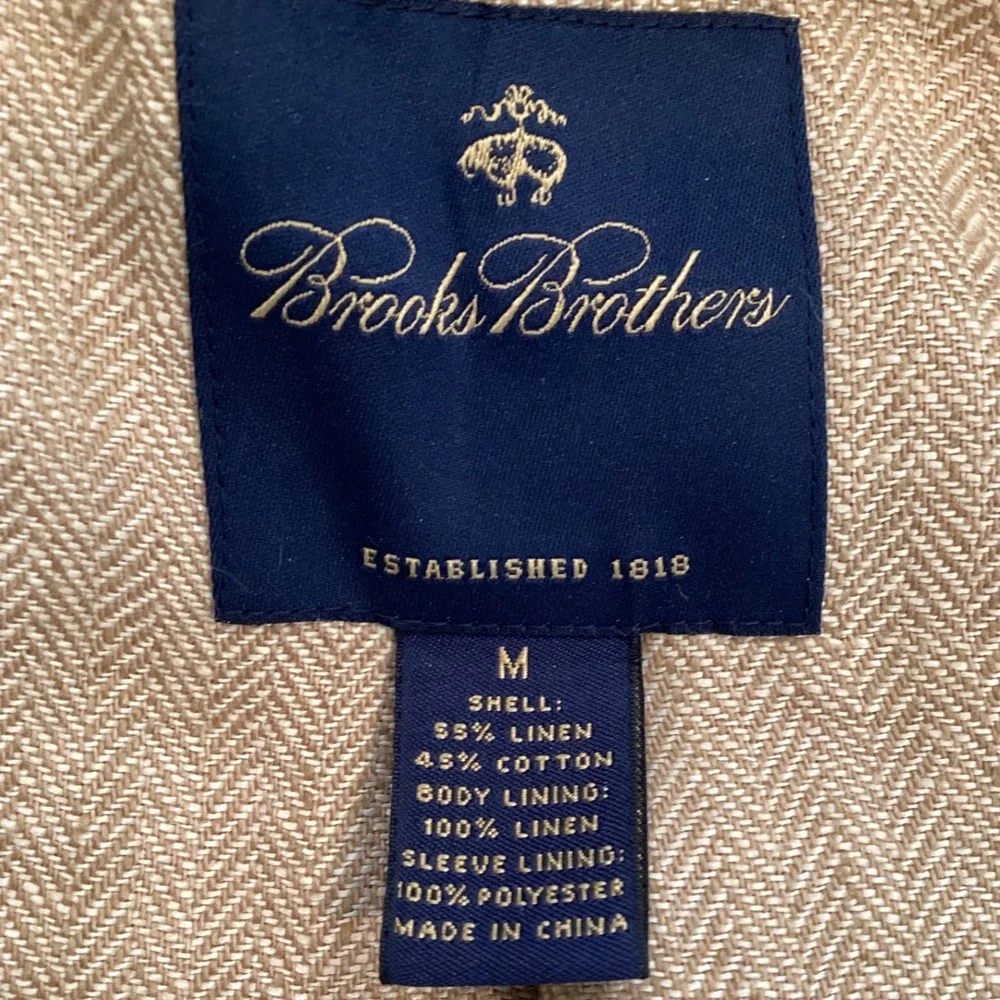 Brooks Brothers Linen Cotton Blend 3 Button Blazer Sport Coat Beige - Medium 40R